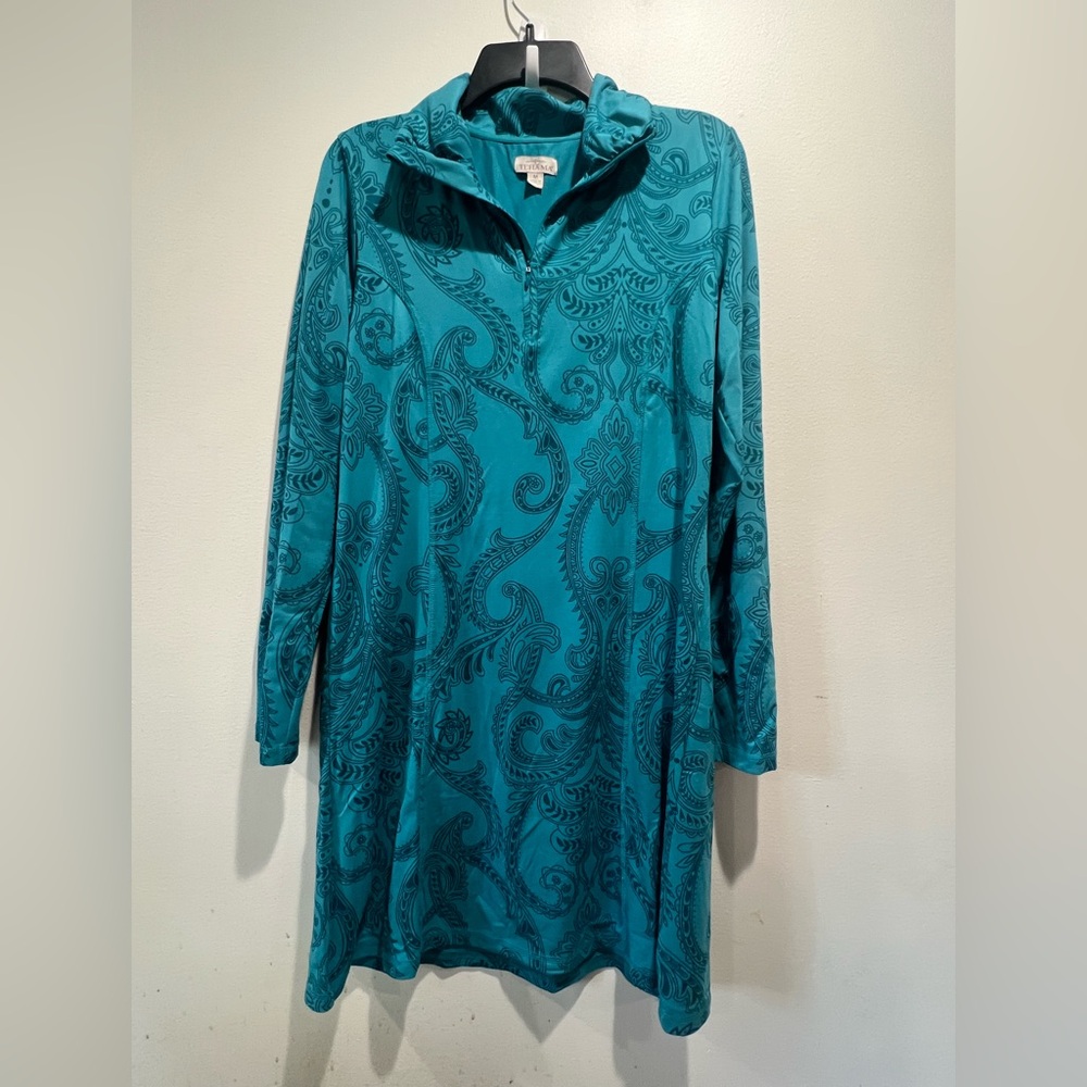 TEHAMA Women's Turquoise Patterned Polo Dress